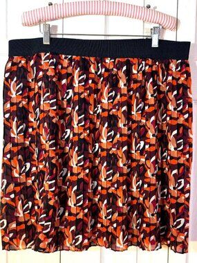 ANN TAYLOR LOFT Skirt szXL Black Multicolor Abstract Geo Print Pleated Chiffon
